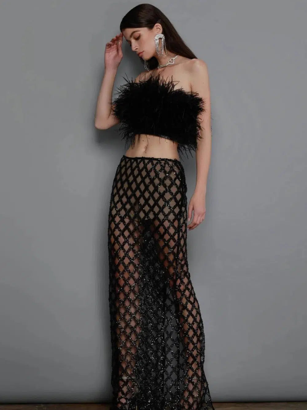 Fashion Feather Sequins Skirt Women's Set-Dresses-Bennys Beauty World