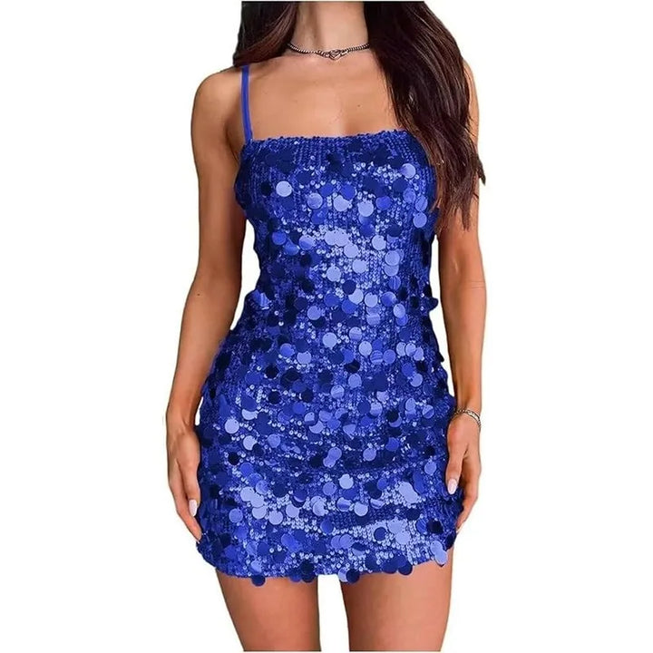 Sequin Square-Neck Spaghetti Strap Bodycon Mini Dress
