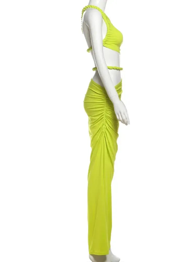 Women's 2-Piece Top & Ruched Skirt | Summer Irregular Elegant Outfit-Outfit Set-Bennys Beauty World
