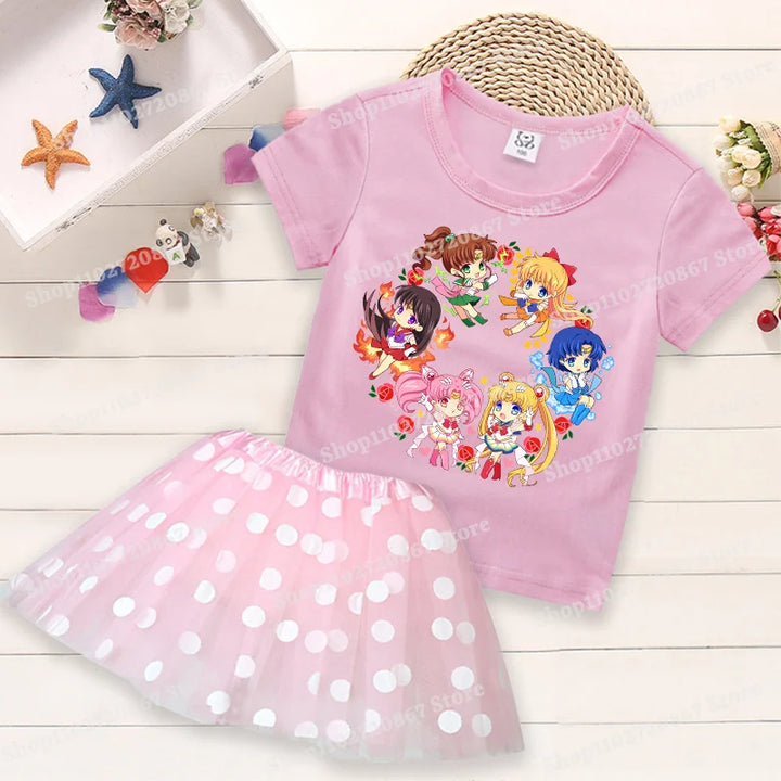 Summer Kids Girls Clothes Little Pony T-Shirt+Tutu Skirt 2pcs Clothing Sets