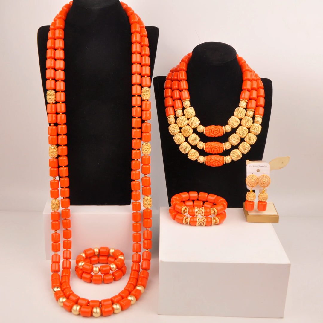 White Artificial Coral Bead Necklace African Jewelry Sets for Women