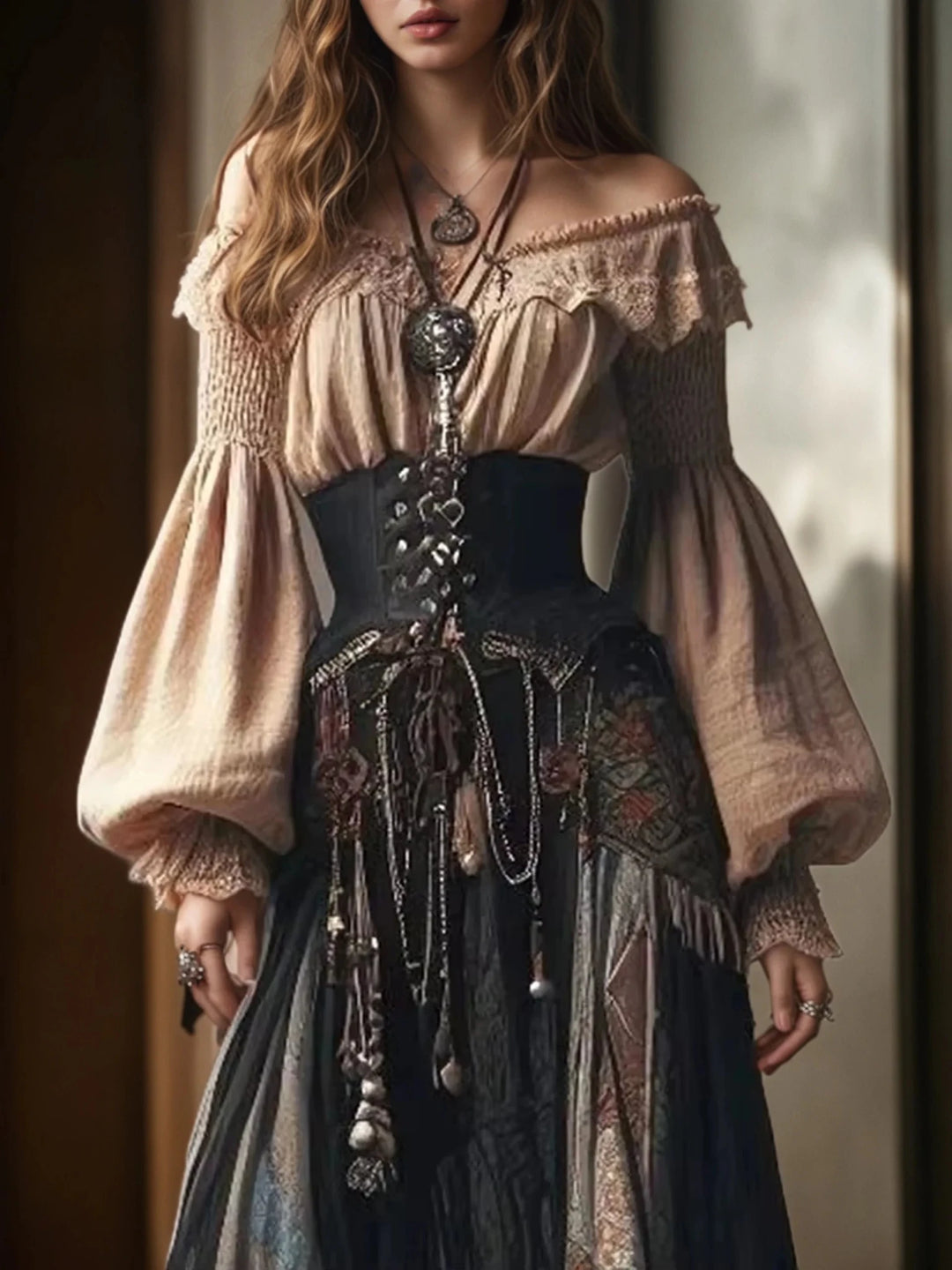 Women's Lace Off - Shoulder Lantern Sleeve Blouse | Bohemian Elegance - Bennys Beauty World