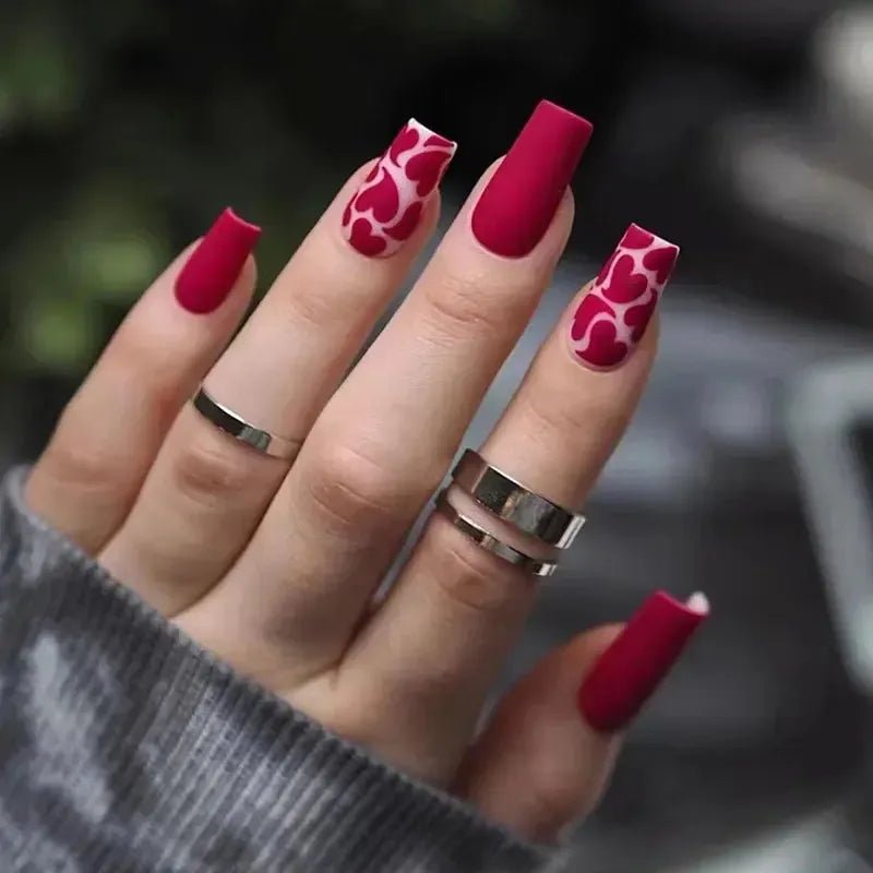 Short Square French Flower Press - On Nails 24 Pcs - Bennys Beauty World