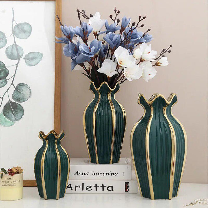 Simple Nordic ceramic vase modern electroplating ornaments creative light luxury handicraft living room flower arrangement home-Arlik interiors