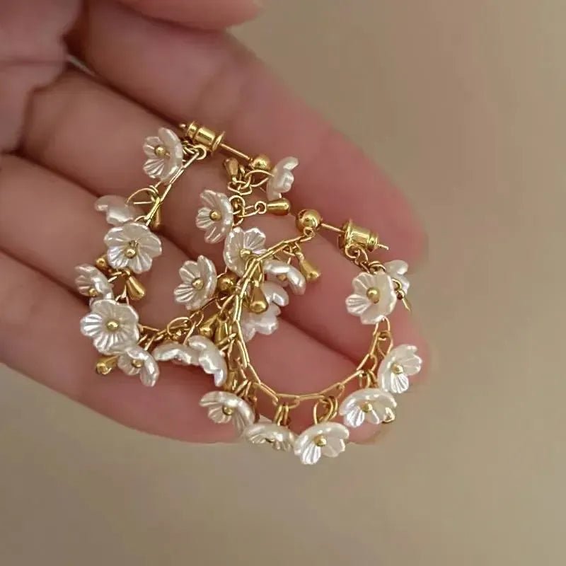 Camellia Flower Petal Earrings | Removable Tassel Dangle - Bennys Beauty World