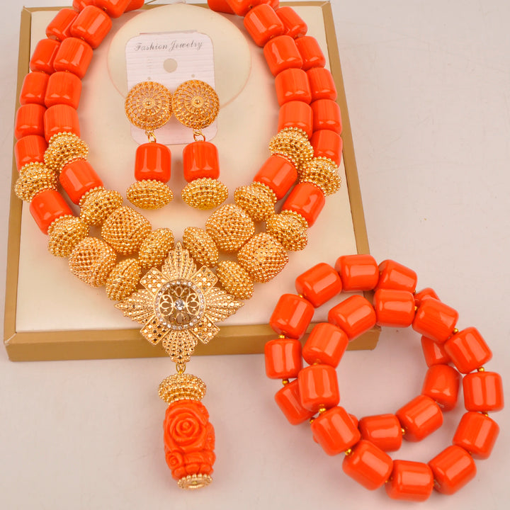 White Artificial Coral Bead Necklace African Jewelry Sets for Women