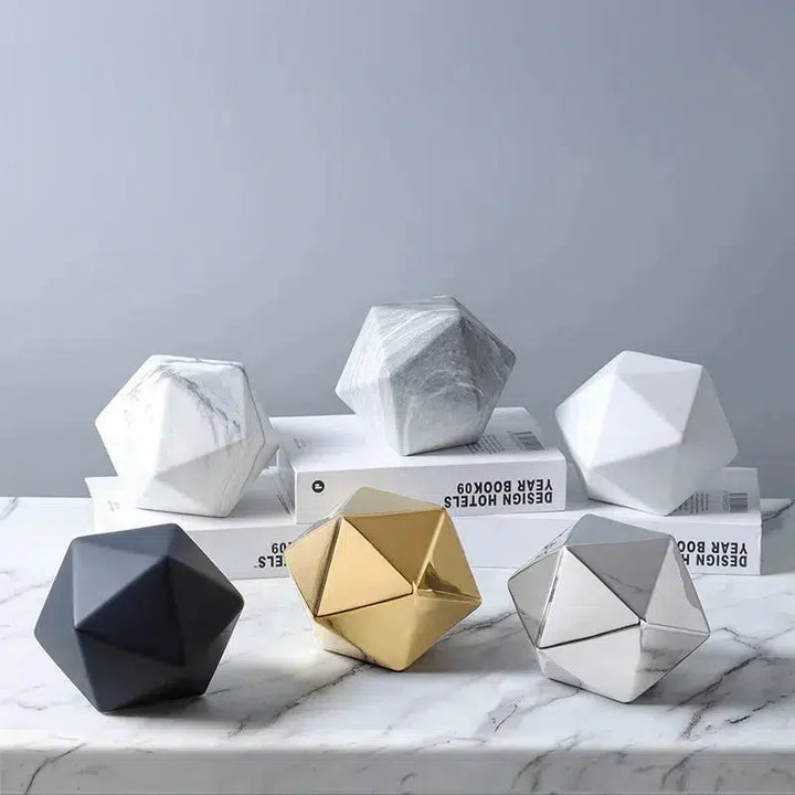 Ceramic Crafts Geometric Polyhedron Ball Marbled Squares Golden Stone Decorative Figurines Home Decoration Accessories-Arlik interiors