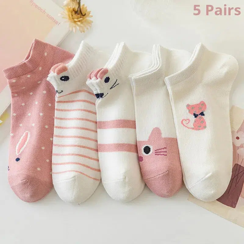 5 Pairs Womens Short Tube Socks-socks-Bennys Beauty World