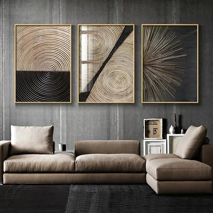 Wall Prints Abstract Retro Black Gold Wood Art Posters 3D Tree Ring Radial Lines Nordic Canvas Picture Home Decor Paintings-Arlik interiors