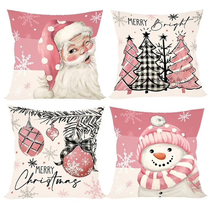 4 pcs. Pink Christmas Snowman Pillowcase