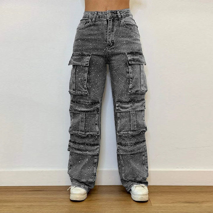 Women's High Waist Cargo Denim Jeans