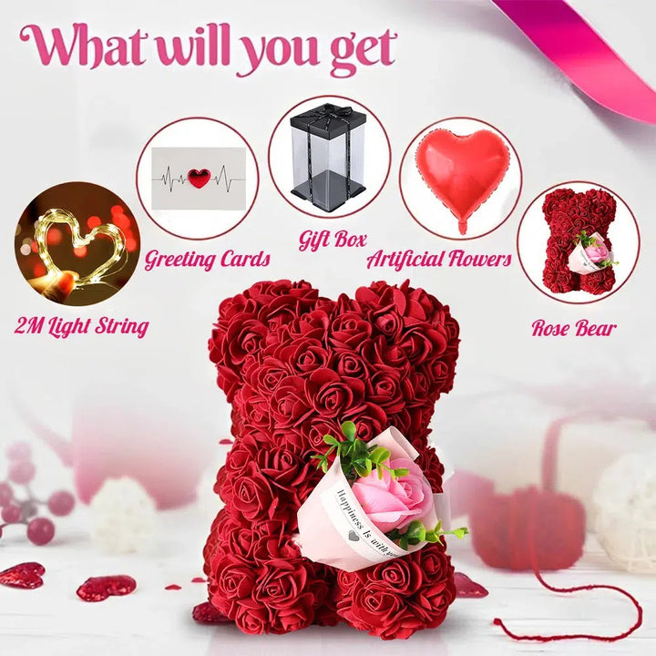 Artificial Flowers Bear With Box Valentines Day Gifts