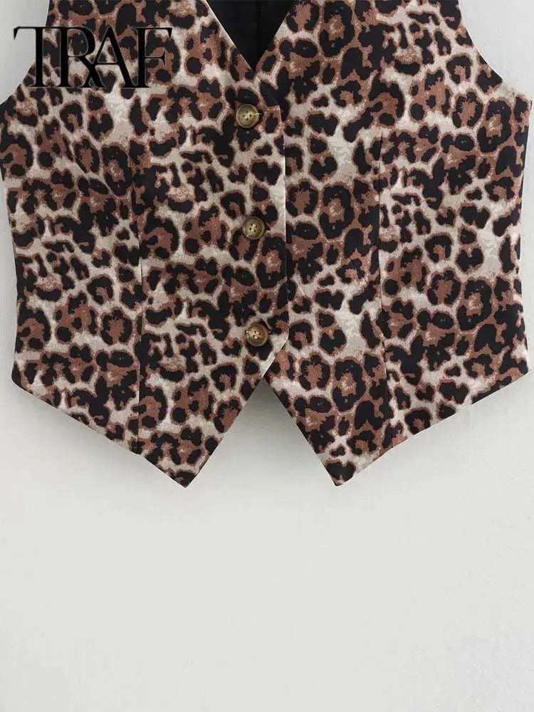 Fashion Leopard Summer V-Neck Vest Top-blouses-Bennys Beauty World