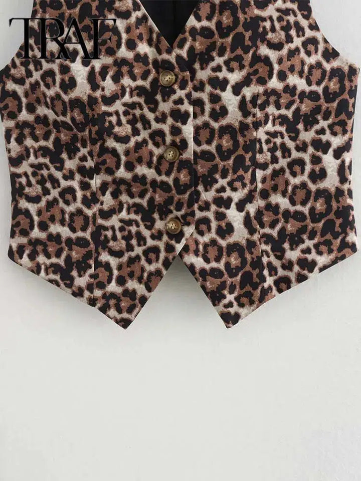 Fashion Leopard Summer V-Neck Vest Top-blouses-Bennys Beauty World