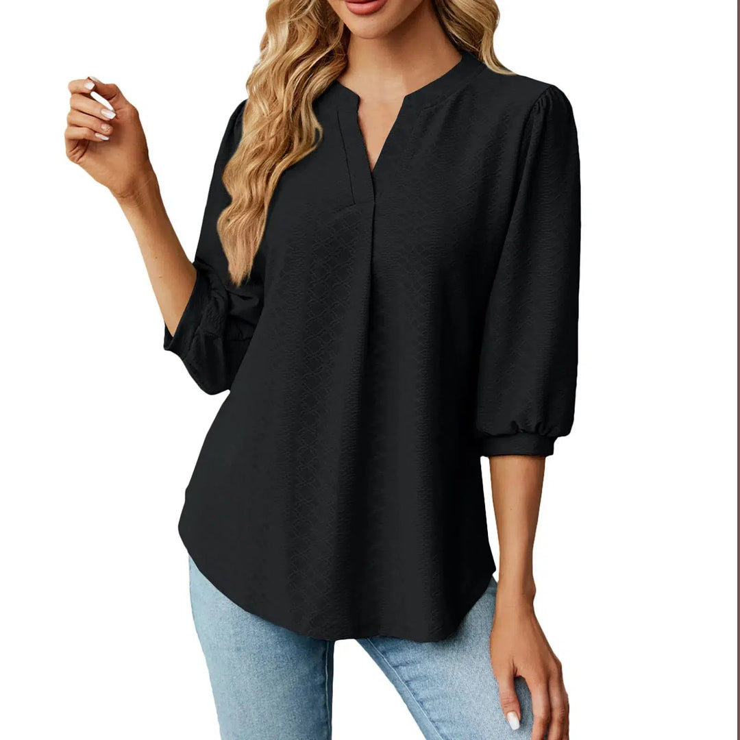 Ladies Pullover Tops Elegant Blouses For Women V Collar Blouse-blouse-Bennys Beauty World