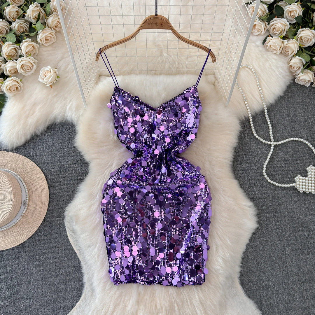 Sequin Spaghetti Strap Backless Mini Dress