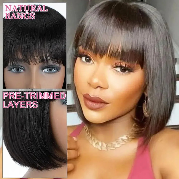 Miss Belle Short Bob Wig with Bangs – Brazilian Remy Human Hair-Wig-Bennys Beauty World