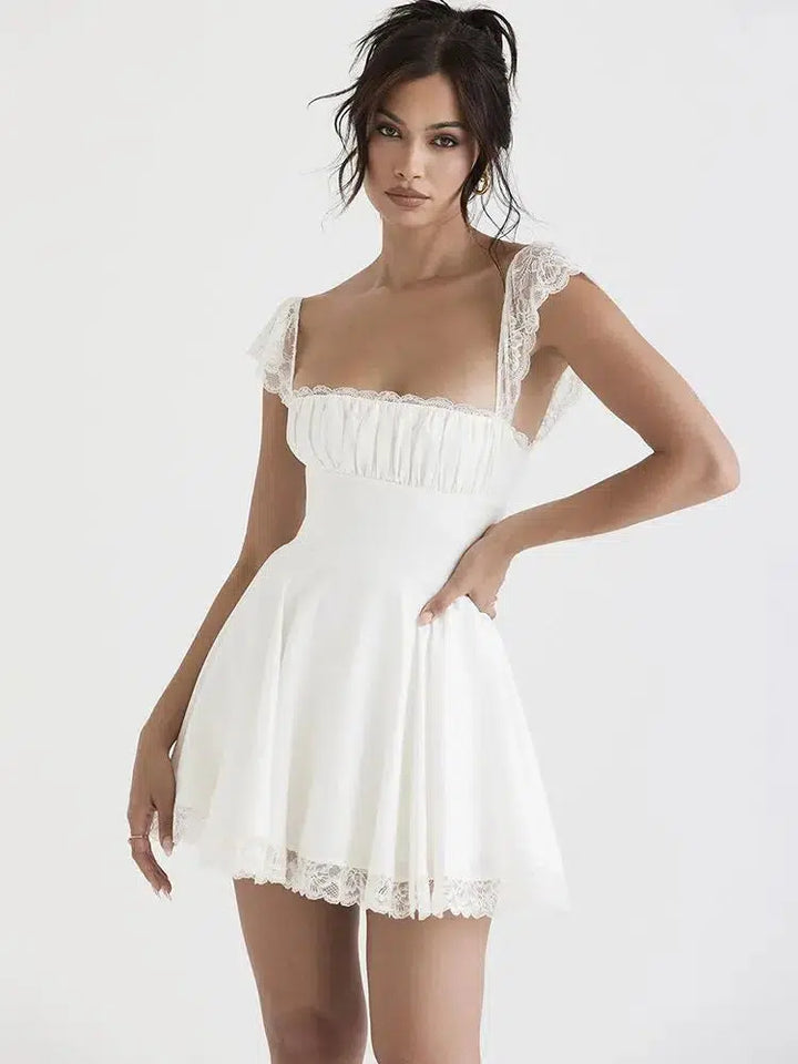 Summer Elegant White Lace Strap Mini Dress For Women