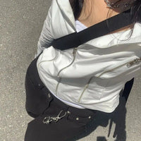 Women Zip Up Jacket Turn-down Collar Long Sleeve Coat