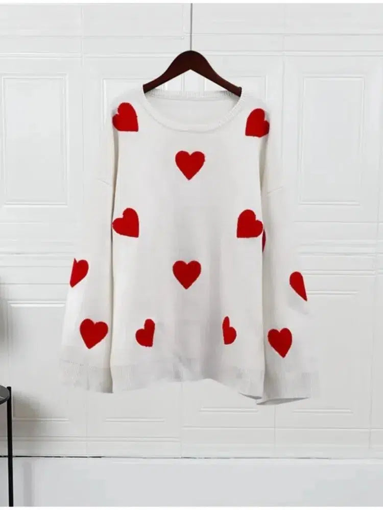 Love Heart O Neck Knit Sweater For Women