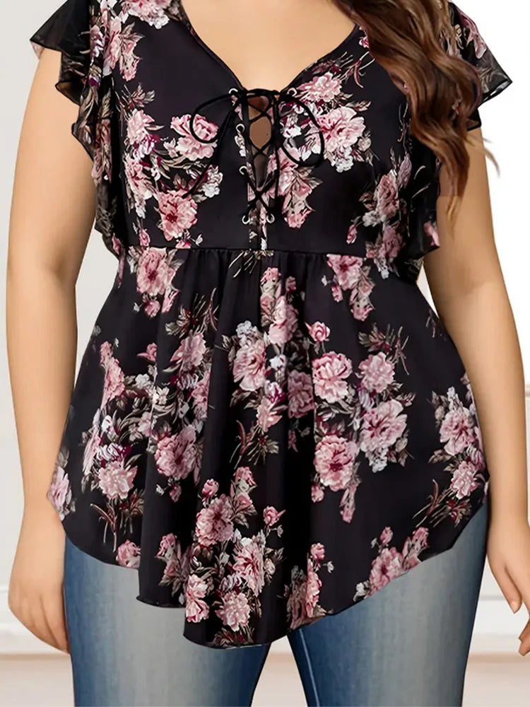 Plus Size Floral Printed Women’s Blouse-Blouses-Bennys Beauty World