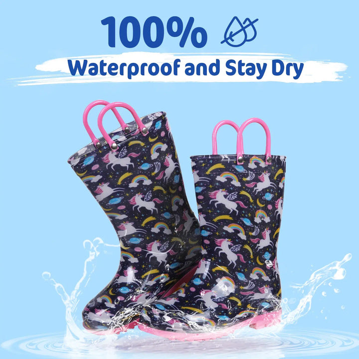 Toddler Kids Rain Boots With Handles Unicorn Unisex Rain Boots For Kids-Shoes-Bennys Beauty World