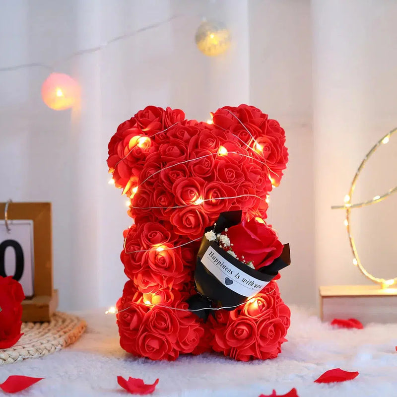 Artificial Flowers Bear With Box Valentines Day Gifts