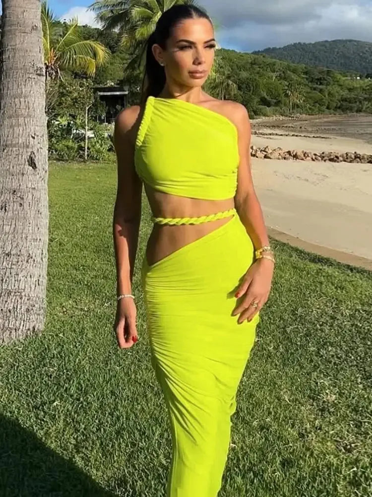 Women's 2-Piece Top & Ruched Skirt | Summer Irregular Elegant Outfit-Outfit Set-Bennys Beauty World