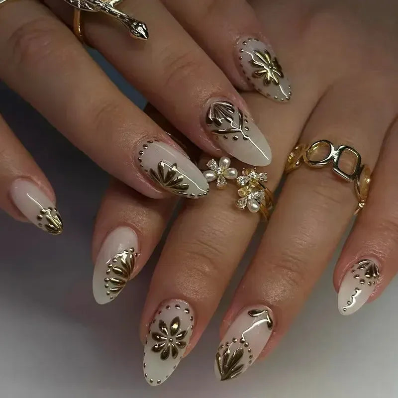 French Almond Press-On Nails – 24 Pcs Blue Star Pattern False Nails-Nails-Bennys Beauty World