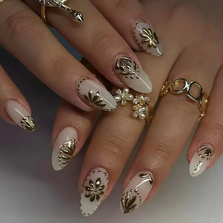 French Almond Press-On Nails – 24 Pcs Blue Star Pattern False Nails-Nails-Bennys Beauty World