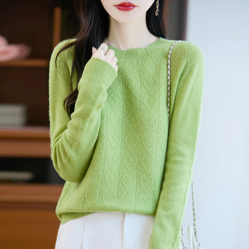 Women's Sweater O-neck 100% Merino Wool Knitwear Sweater
