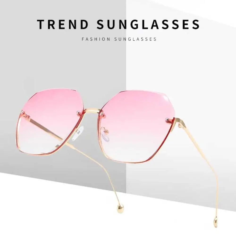 Rimless Oversized Gradient Sunglasses – Square UV400 Shades for Women