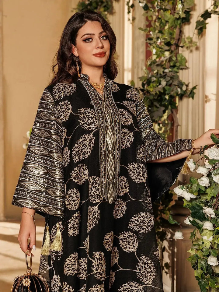Elegant Black Embroidered Abaya for Muslim Women-Dress-Bennys Beauty World