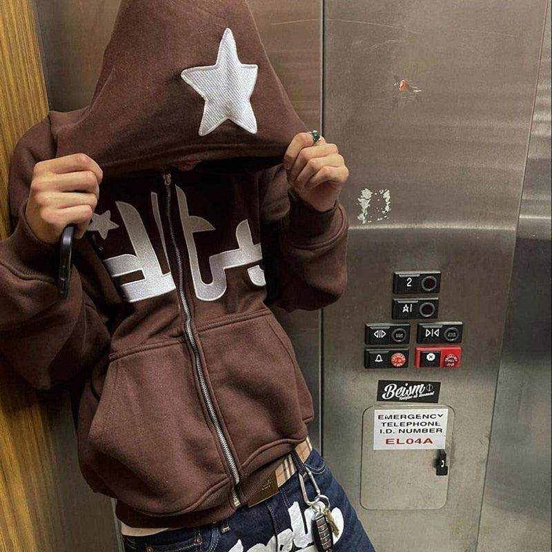 Men's Star Letter Printed Y2k Hoodies High Street Hooded