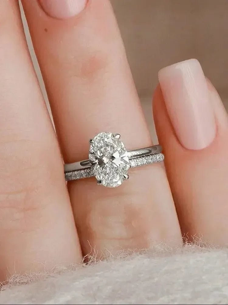 925 Sterling Silver Oval Zircon Stackable Ring - Bennys Beauty World