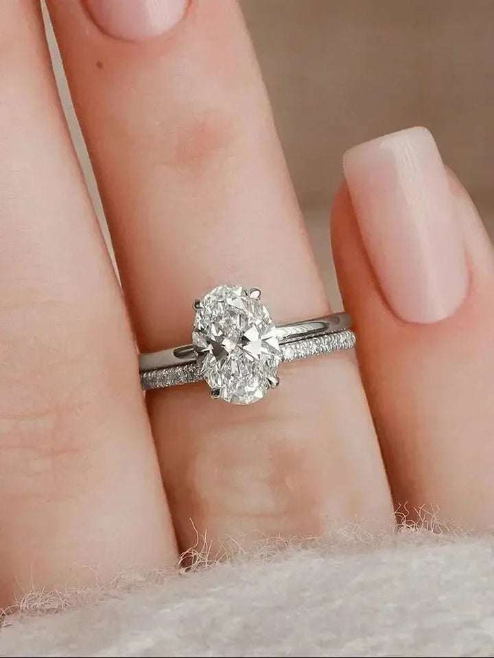 925 Sterling Silver Oval Zircon Stackable Ring - Bennys Beauty World