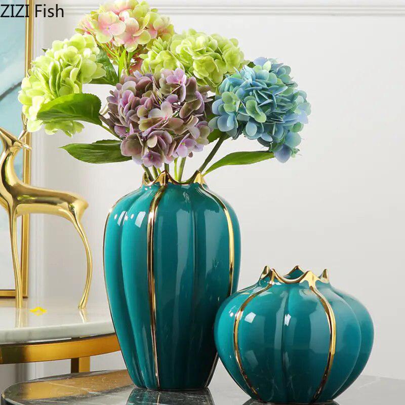 Green Pomegranate Gold-plated Ceramic Vase Desk Decoration Potted Plant Flower Pots Flowers Arrangement Crafts Floral Vases-Arlik interiors