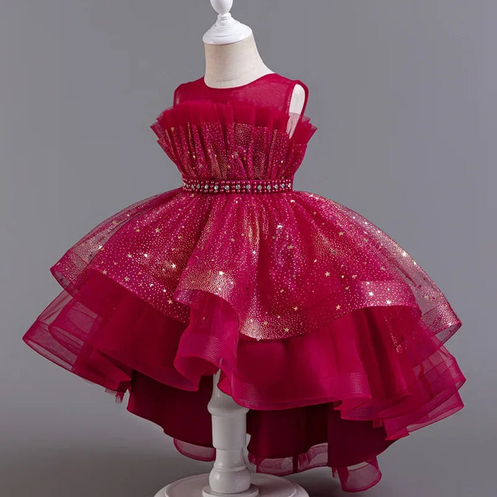 Girls Sequin Bow Princess Party Dress – Sleeveless Lace Mesh, Ages 2–12