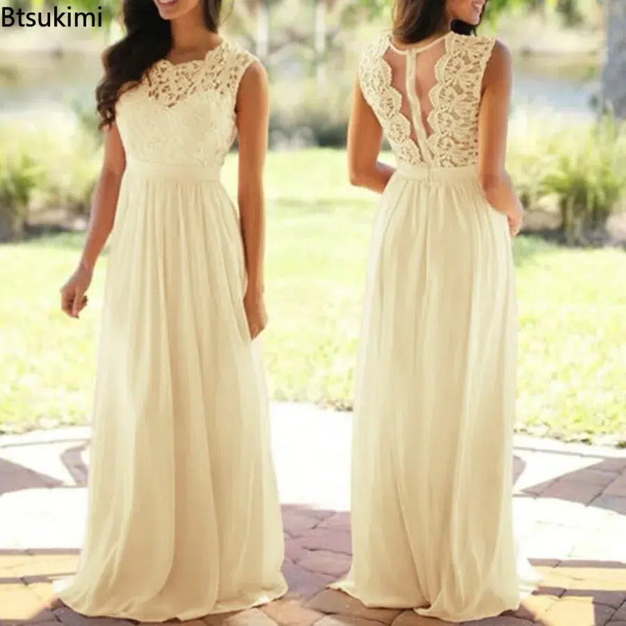 Elegant Lace Patchwork Maxi Dress Women-Dresses-Bennys Beauty World