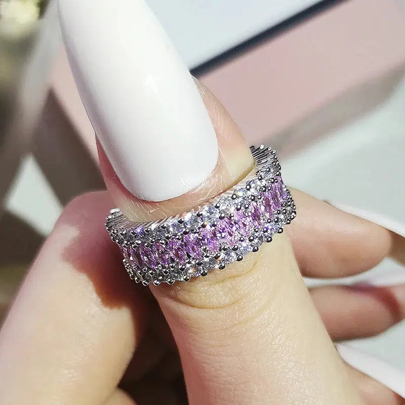 Luxury Round Princess Silver Color Aesthetic Eternity Band-Rings-Bennys Beauty World