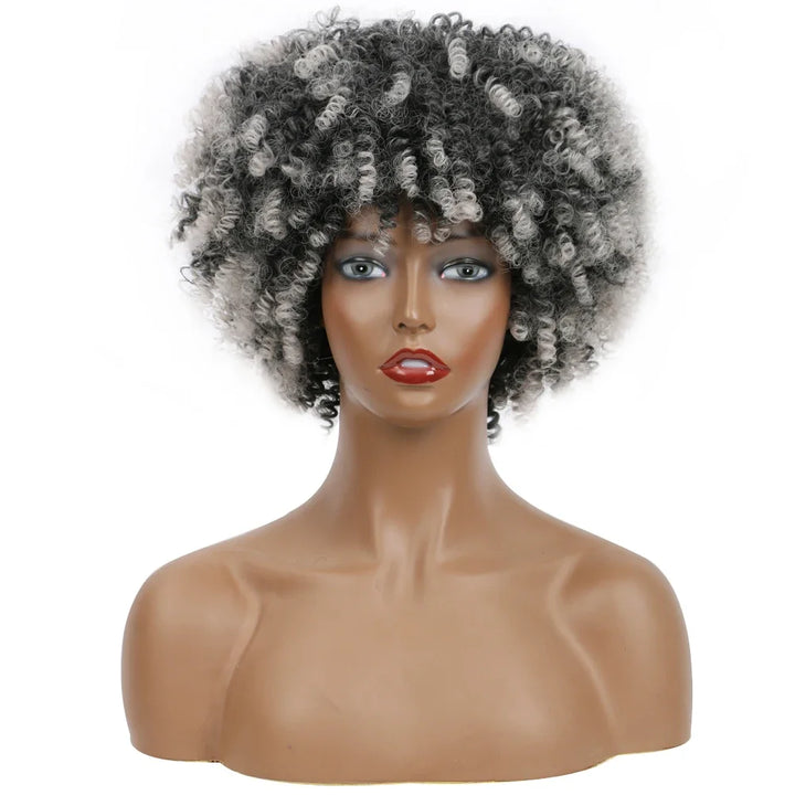 Afro Kinky Curly Wigs With Bangs Synthetic Wigs