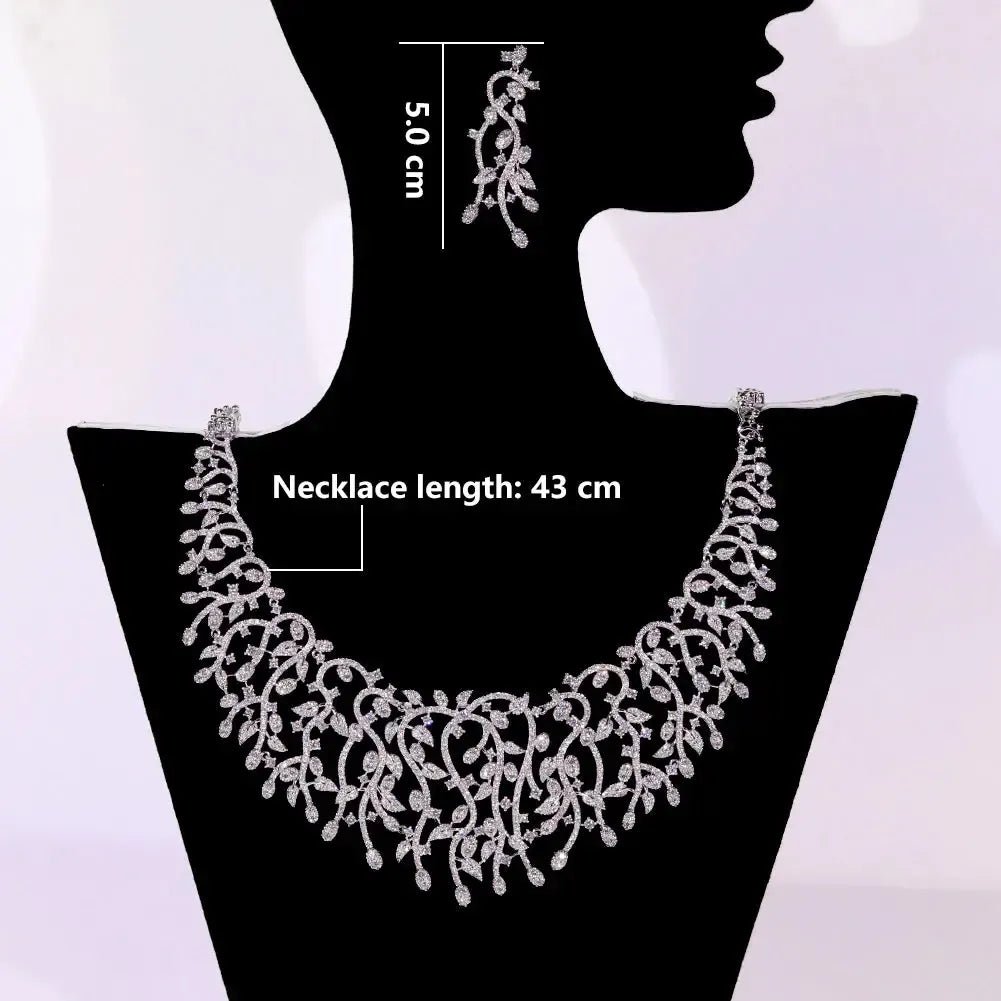 Cubic Zirconia Bridal Jewellery Set | Platinum Plated Necklace &amp; Earrings - Bennys Beauty World