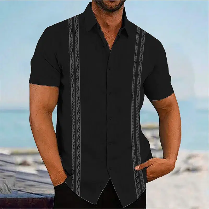 Men's Linen Shirts Casual Long Sleeve Shirts Striped Lapel Hawaiian Holiday Outfits-Shirts-Bennys Beauty World