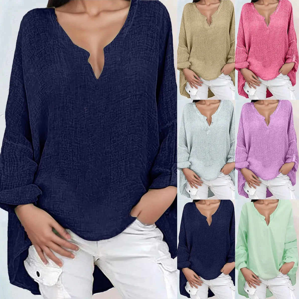 Womens Large Size Blouse Loose Solid Color Shirts-blouse-Bennys Beauty World