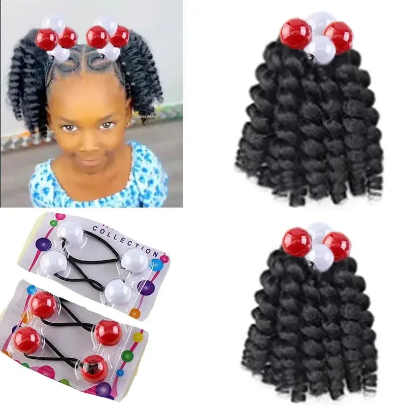 2-Pack Girls Braided Ponytail Hair Extensions with Elastic Ball Beads – Colourful Synthetic Hairpiece for Kids-Hair Accessories-Bennys Beauty World