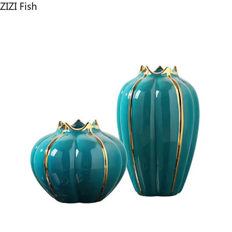 Green Pomegranate Gold-plated Ceramic Vase Desk Decoration Potted Plant Flower Pots Flowers Arrangement Crafts Floral Vases-Arlik interiors