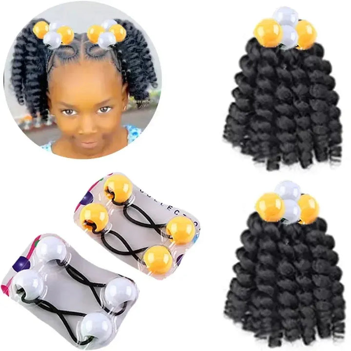 2-Pack Girls Braided Ponytail Hair Extensions with Elastic Ball Beads – Colourful Synthetic Hairpiece for Kids-Hair Accessories-Bennys Beauty World