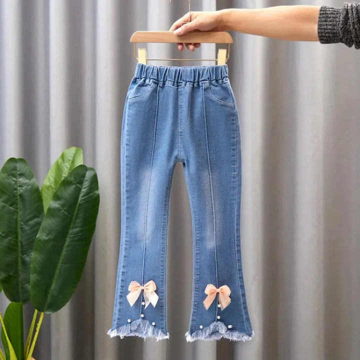 Baby Girls Jeans Casual Pants Kids Flower Bow Bell-bottoms Cowboy Jeans-Bennys Beauty World