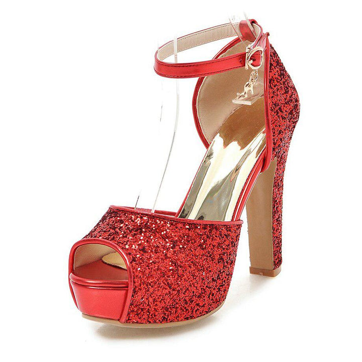 Summer Women's Peep Toe Sequins High Heels-shoe-Bennys Beauty World