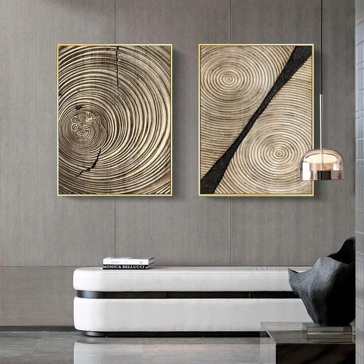 Wall Prints Abstract Retro Black Gold Wood Art Posters 3D Tree Ring Radial Lines Nordic Canvas Picture Home Decor Paintings-Arlik interiors